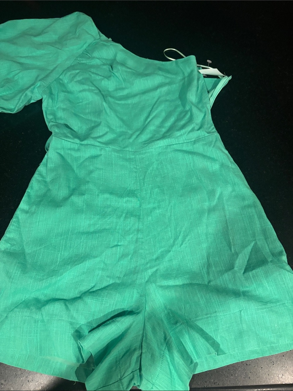 Petal Pup Green One-Shoulder Romper